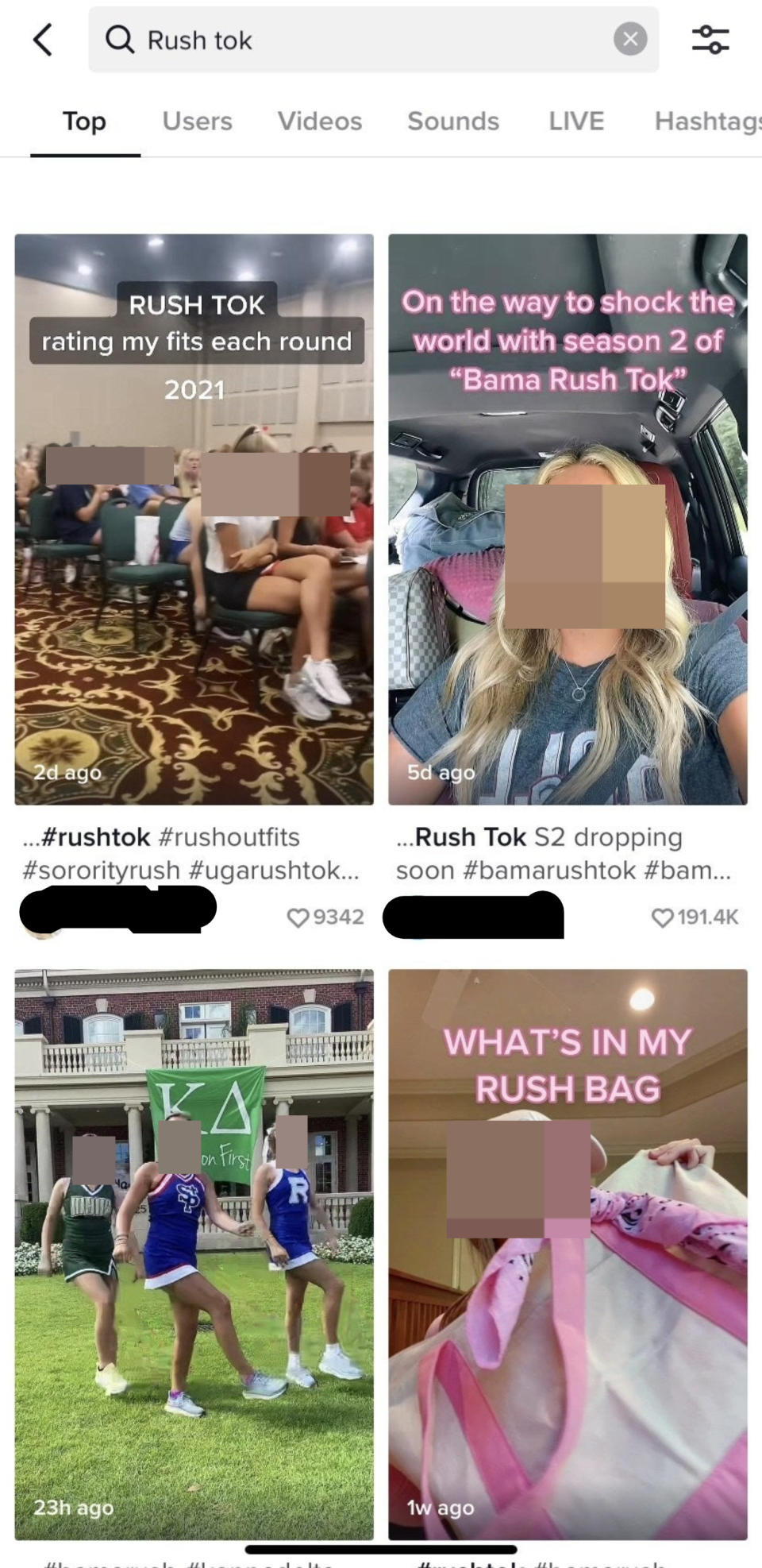 The #rushtok search page on TikTok