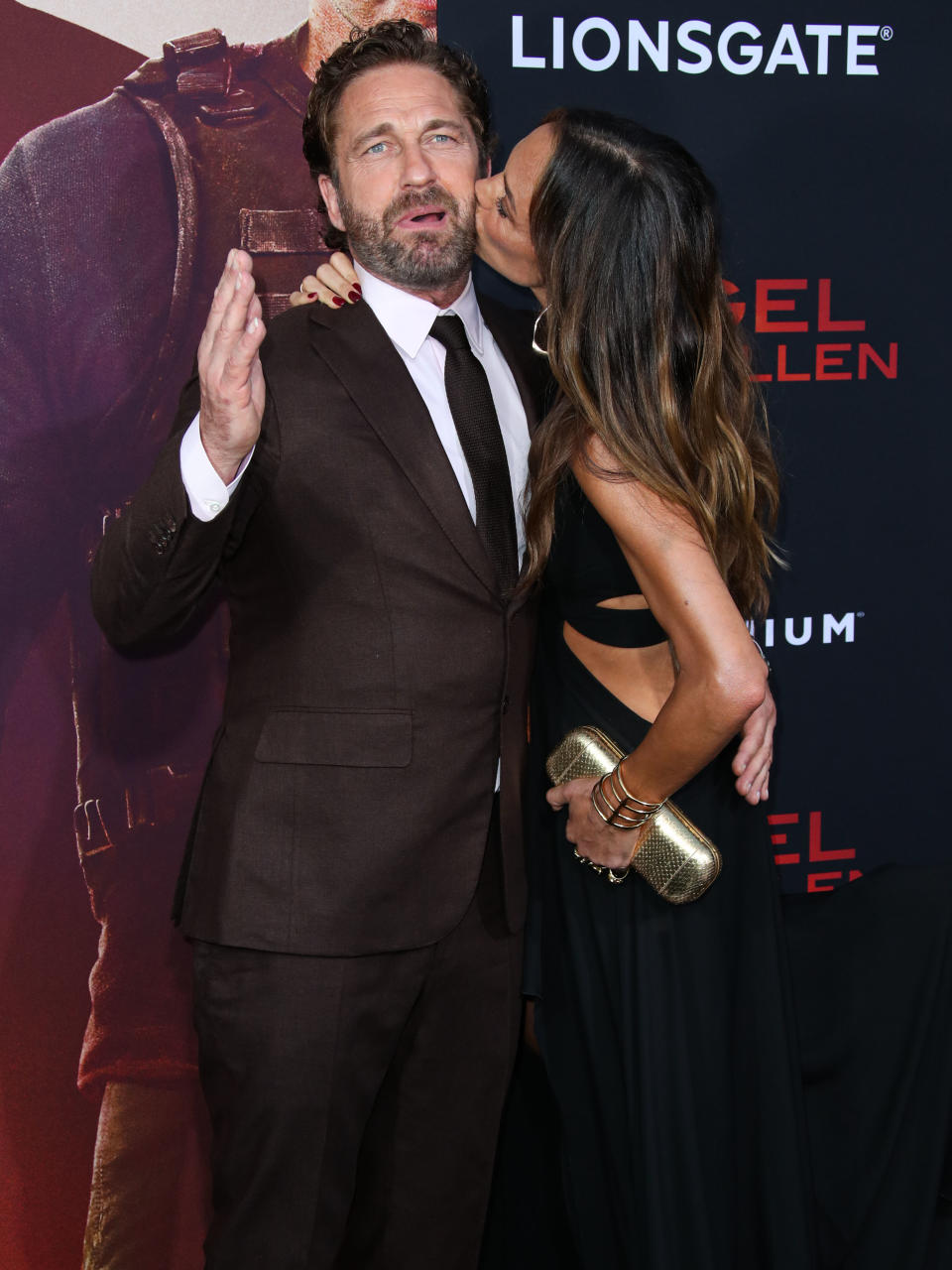 WESTWOOD, LOS ANGELES, CALIFORNIA, USA - AUGUST 20: Actor Gerard Butler and girlfriend Morgan Brown arrive at the Los Angeles Premiere Of Lionsgate's 'Angel Has Fallen' held at the Regency Village Theatre on August 20, 2019 in Westwood, Los Angeles, California, United States. (Photo by Xavier Collin/Image Press Agency/Sipa USA)