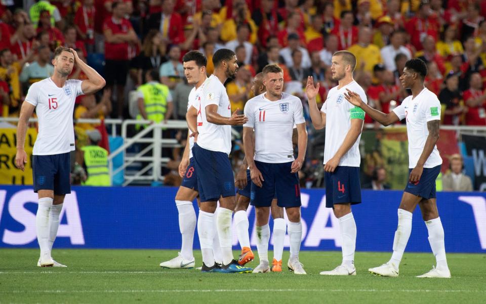 <p>England’s players react after their first loss in 18 months </p>