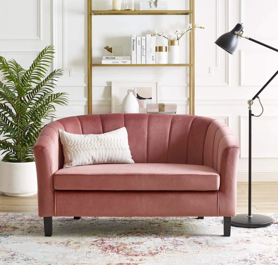 Modway Channel Tufted Upholstered Velvet Loveseat Pink (Photo via Amazon)