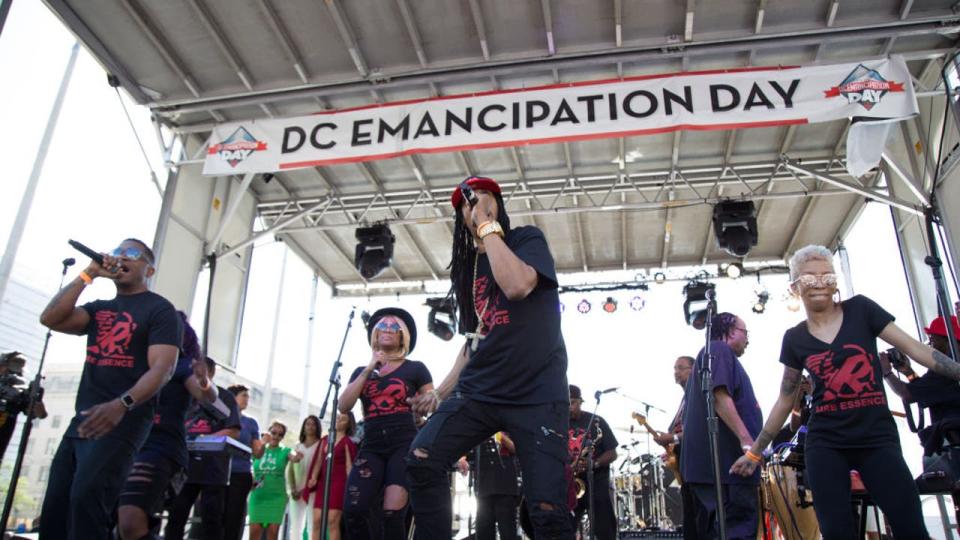 <div>WASHINGTON, DC - APRIL 14: Rare Essence performs onstage for 2018 DC Emancipation Day at Freedom Plaza on April 14, 2018 in Washington, DC. (Photo by Brian Stukes/Getty Images)</div>