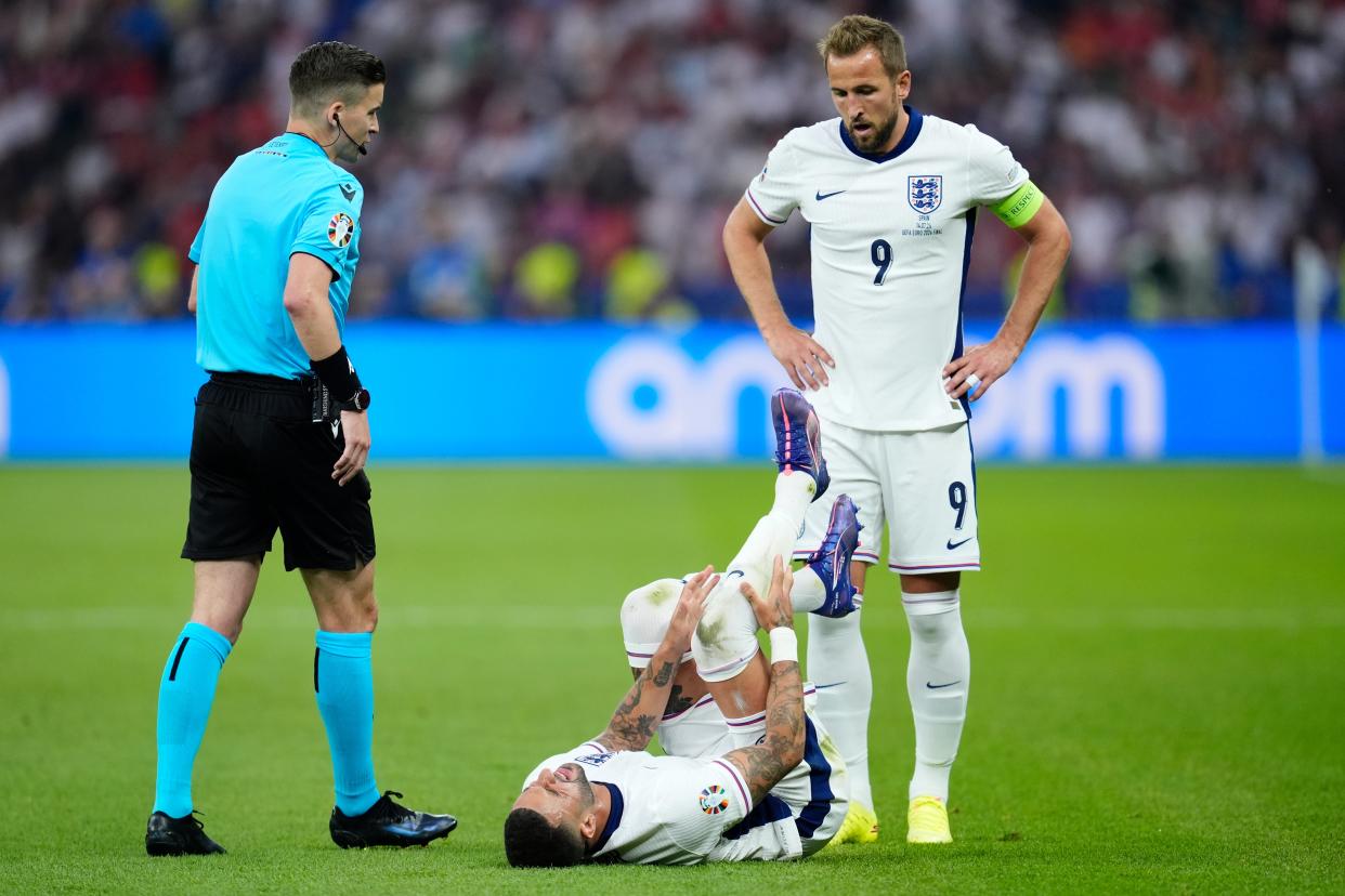 Kyle Walker takes a tumble (Nick Potts/PA Wire)