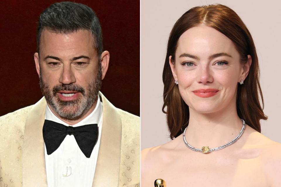 <p>PATRICK T. FALLON/AFP via Getty; Rodin Eckenroth/Getty</p> Jimmy Kimmel and Emma Stone 