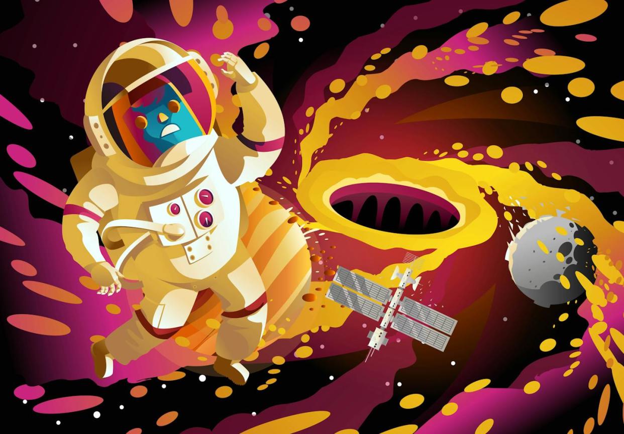 <a href="https://www.shutterstock.com/es/image-vector/black-hole-eating-planets-astronaut-spacestation-680735005" rel="nofollow noopener" target="_blank" data-ylk="slk:Delcarmat/Shutterstock;elm:context_link;itc:0;sec:content-canvas" class="link ">Delcarmat/Shutterstock</a>