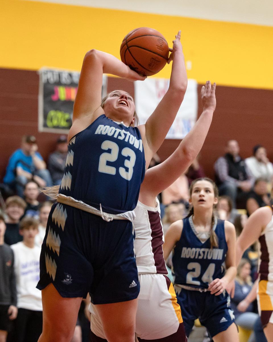 Rootstown's Brooklynn Mcintyre battles for a rebound last year against Southeast.