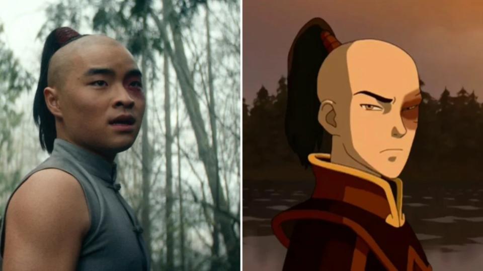 L-R: PrinceZuko (Dallas Liu) in Netflix's "Avatar: The Last Airbender" and his animated counterpart Zuko voiced by Dante Basco in the Nickelodeon seires