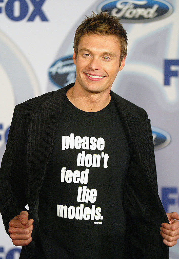 Ryan Seacrest wearing a &quot;Please don't feed the models&quot; shirt