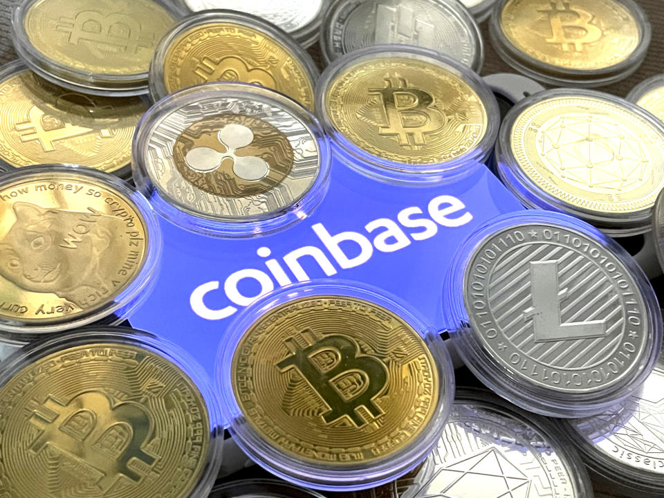 Photo by: STRF/STAR MAX/IPx 2021 2/26/21 Coinbase filed its S-1 on February 25th to go public, listing on the Nasdaq. Coinbase's IPO valuation could be the largest by a U.S. tech company since Facebook went public. STAR MAX Photo: Coinbase logo photographed off an iphone SE 2020.