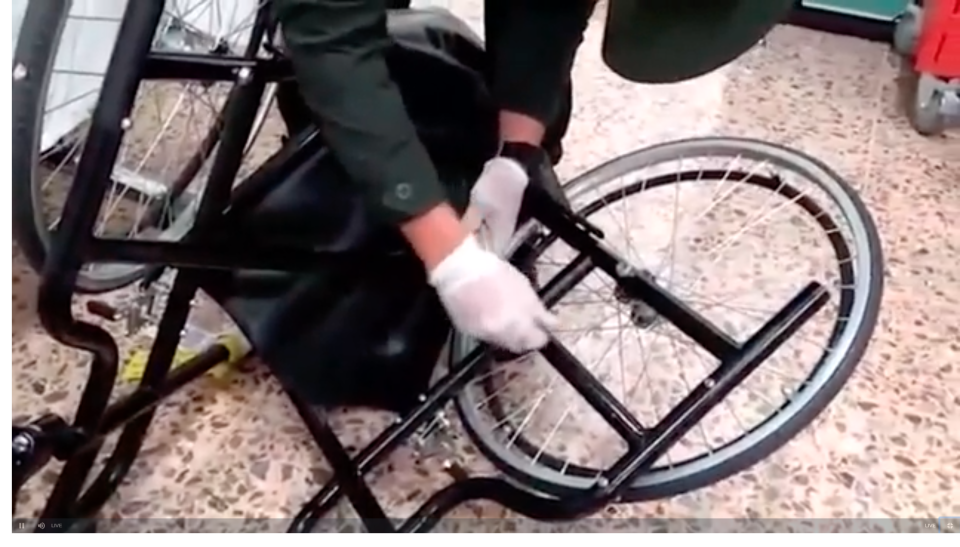 Picture of the wheel chair which reportedly had 3kilograms of cocaine in the metal tubing