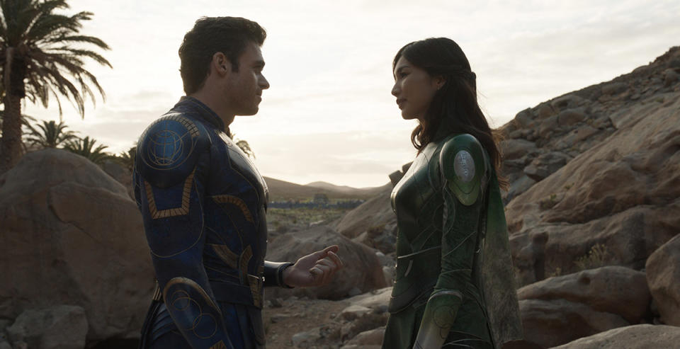 Ikaris (Richard Madden) and Sersi (Gemma Chan) in the Marvel film, Eternals. Photo: Marvel Studios.