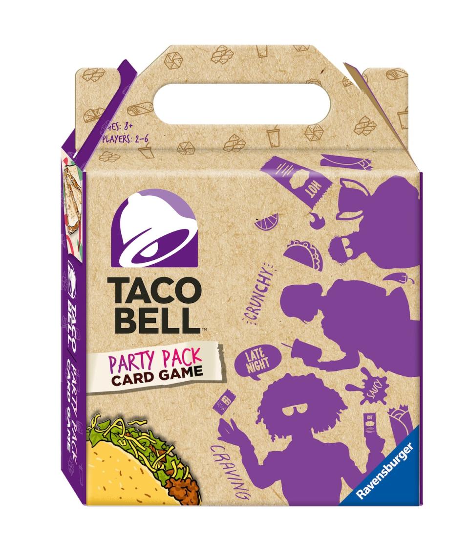 A cardboard Taco Bell carry put box for a board game