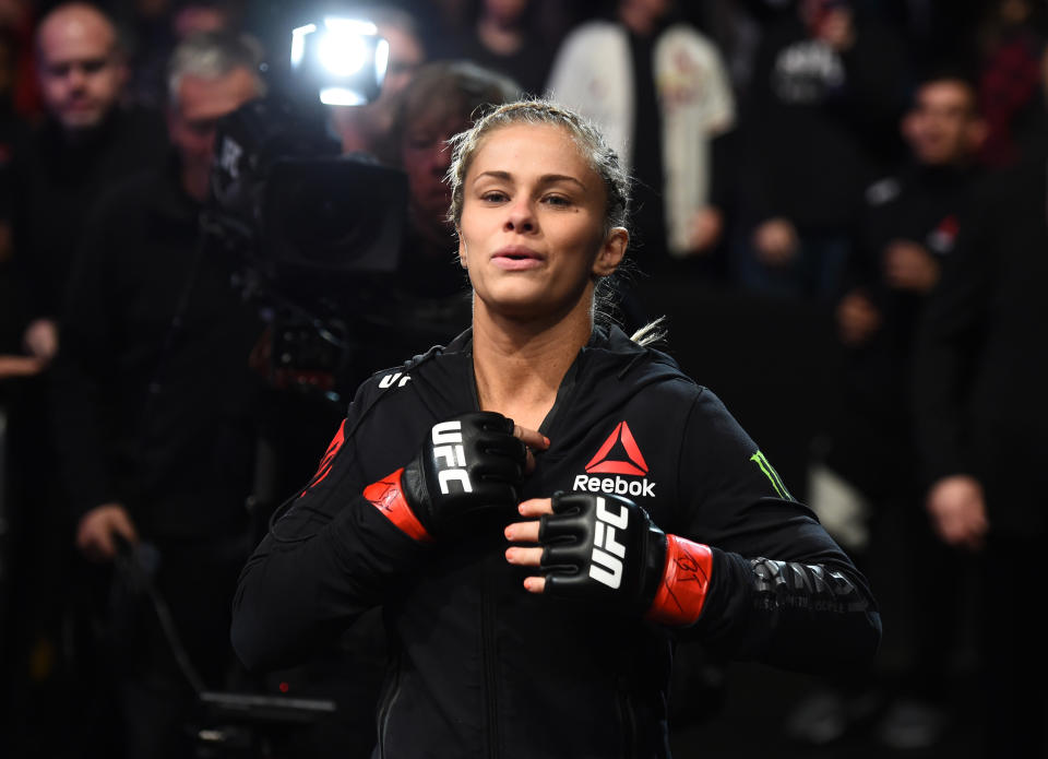 Paige VanZant prepares to enter the Octagon before facing Jessica-Rose Clark of Australia in their women’s flyweight bout during the UFC Fight Night event inside the Scottrade Center on Jan. 14, 2018 in St. Louis, Missouri. (Getty Images)