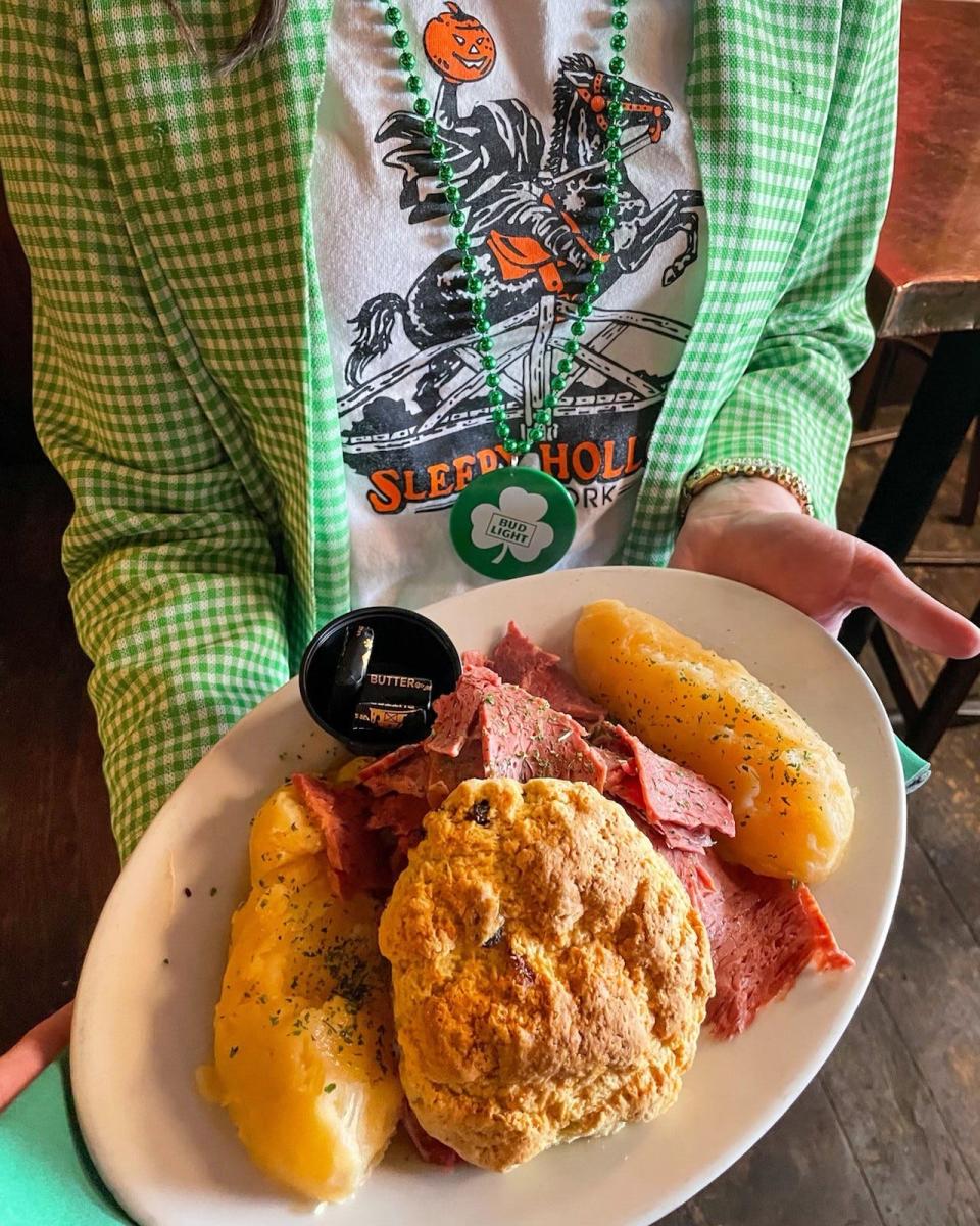 Corned beef and cabbage with boiled potatoes and Irish soda bread in honor of St. Patrick's Day at Horsefeather's in Tarrytown.