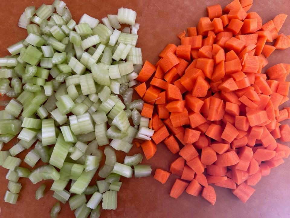 Chopped veggies for Ina Garten's winter minestrone soup