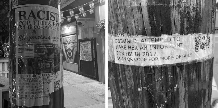 A poster on a telephone pole, reading 