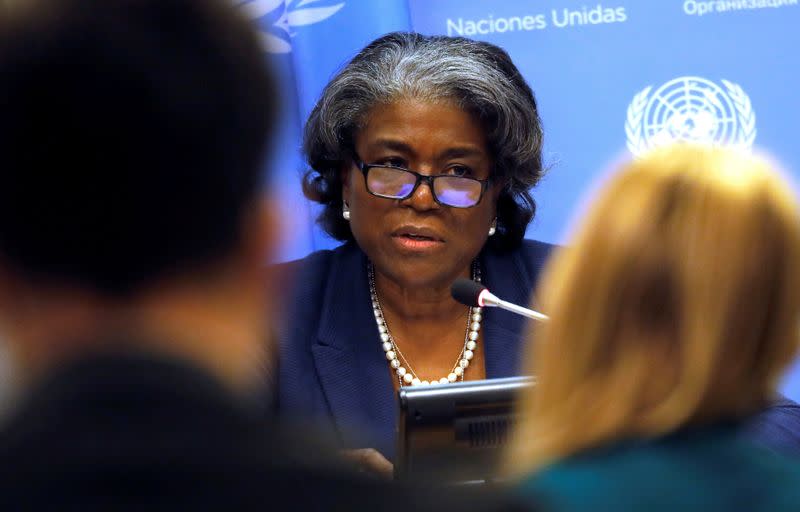 New U.S. Ambassador to United Nations, Linda Thomas-Greenfield holds a news conference in New York