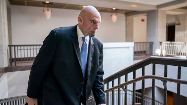 PHOTO: Sen. John Fetterman leaves an intelligence briefing on the unknown aerial objects, at the Capitol in Washington, Feb. 14, 2023. (J. Scott Applewhite/AP, FILE)