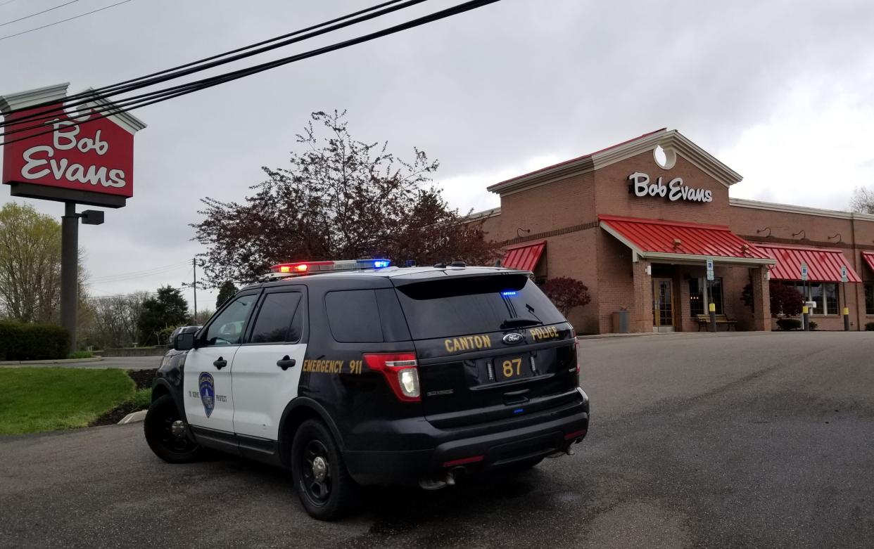 A waitress was shot multiple times Friday morning inside this Bob Evans restaurant and police are searching for the gunman.