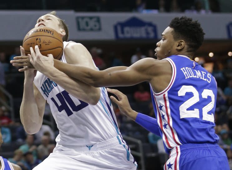 This was pretty much the Charlotte Hornets-Philadelphia 76ers game in a nutshell. (AP)
