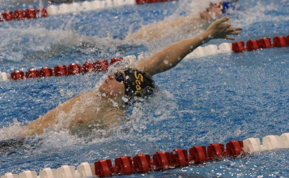 Tri-Valley freshman A.J. Lawler competed in the 100 backstroke at last week's district meet. He earned a spot in the Division II state meet and will strive for the school record on Thursday.