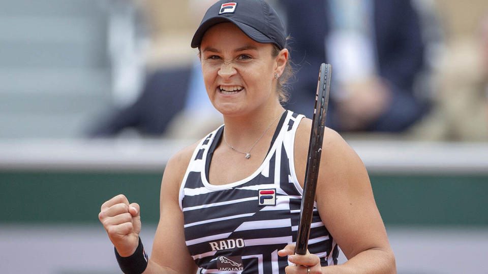 Ashleigh Barty celebrates her win against Amanda Anisimova. (Photo by Tim Clayton/Corbis via Getty Images)