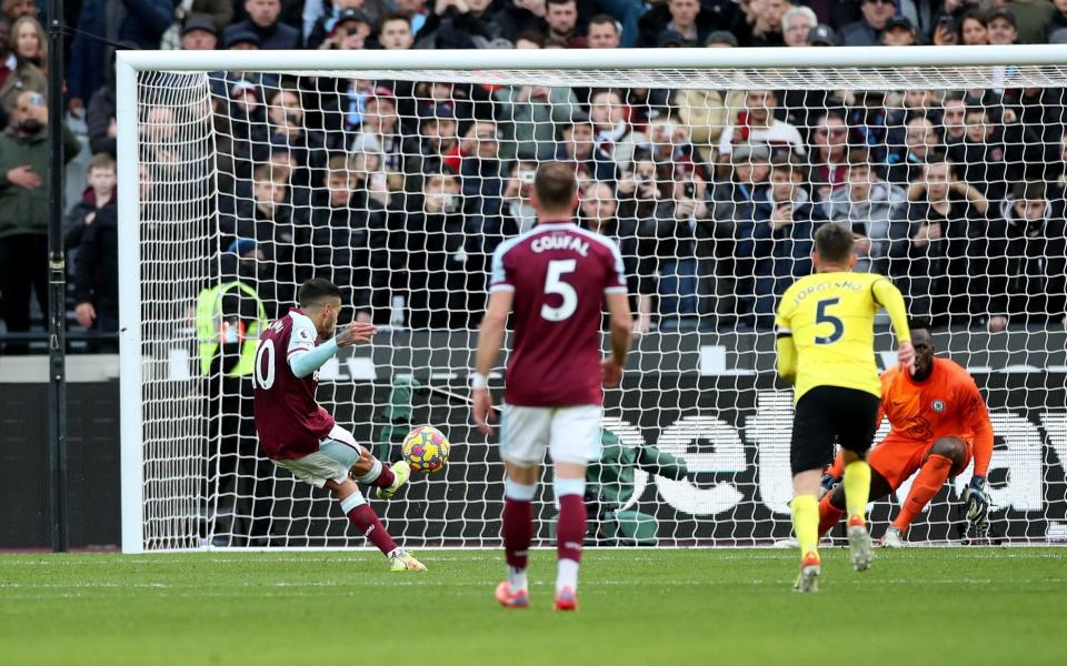 West Ham United's Manuel Lanzini scores their first goal -  Action Images via Reuters/Peter Cziborra