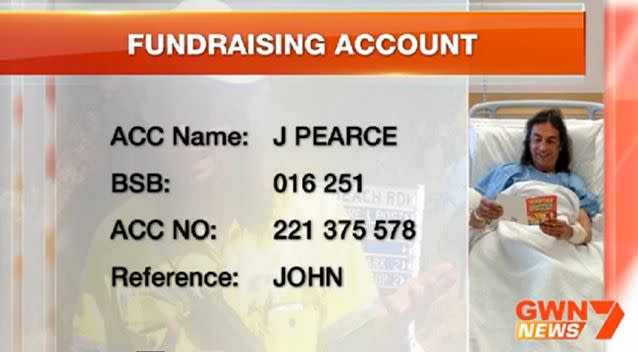 Funds to help John can be contributed using the above details.