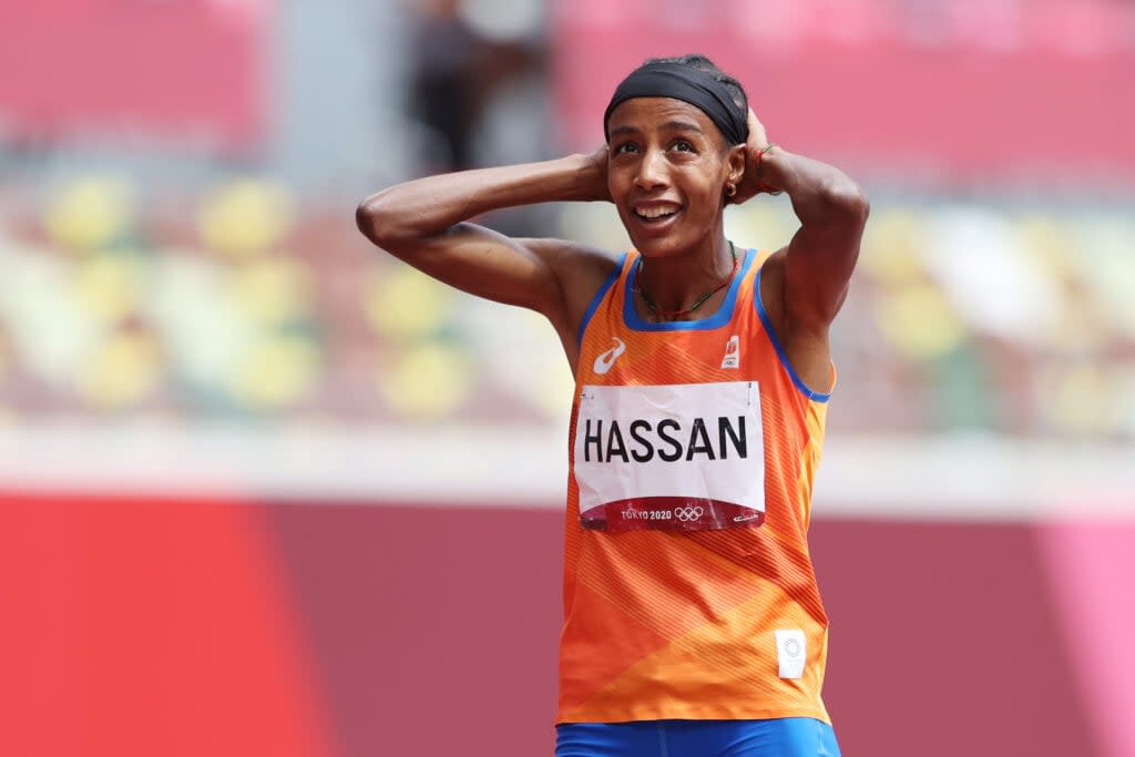 Sifan Hassan of Team Netherlands looks on during round one of the Women’s 1500m heats on day ten of the Tokyo 2020 Olympic Games at Olympic Stadium on August 02, 2021 in Tokyo, Japan. (Photo by Michael Steele/Getty Images)