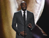 Kobe Bryant present the Arthur Ashe award for courage at the ESPY Awards on Wednesday, July 10, 2019, at the Microsoft Theater in Los Angeles. (Photo by Chris Pizzello/Invision/AP)