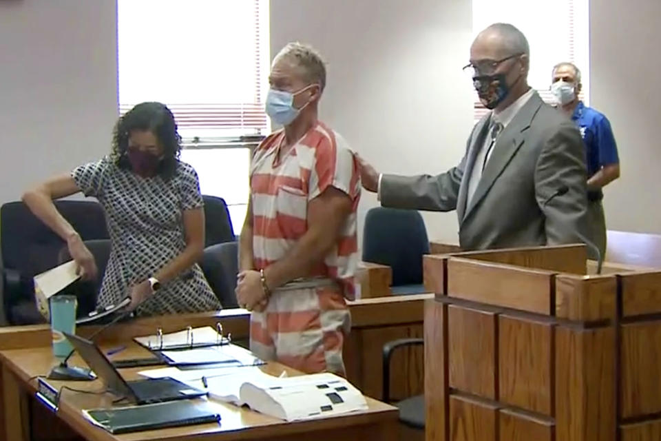 Image; Barry Morphew appears in court in Salida, Colo., on May 6 (Pool/KUSA via AP file)