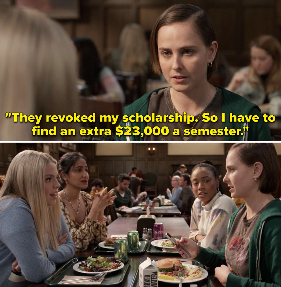 Kimberly saying "They revoked my scholarship. So I have to find an extra $23,000 a semester"