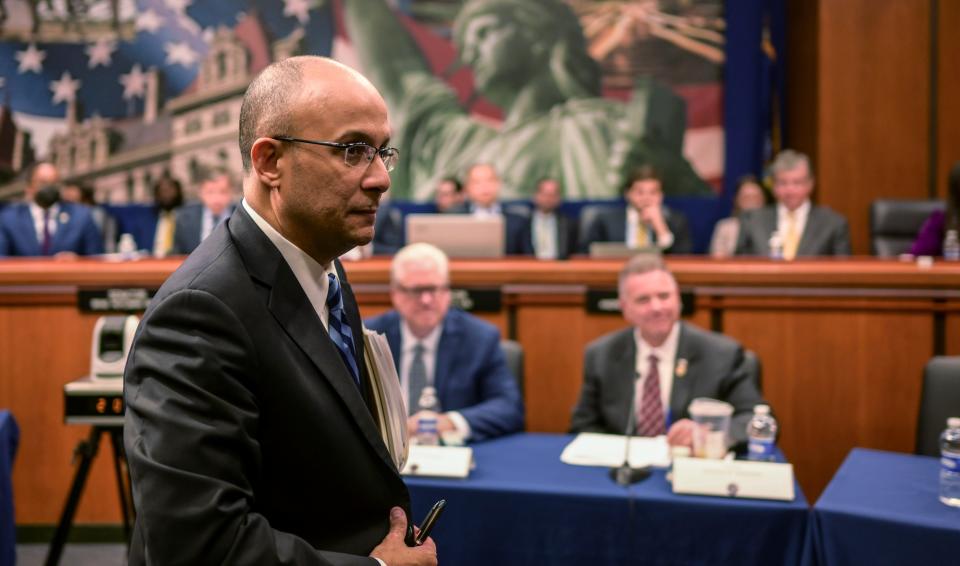 New York Gov. Kathy Hochul's Chief Judge of the Court of Appeals nominee, Hector D. LaSalle, leaves after giving testimony to the Senate Judiciary Committee Wednesday, Jan. 18, 2023, in Albany, N.Y. (AP Photo/Hans Pennink)