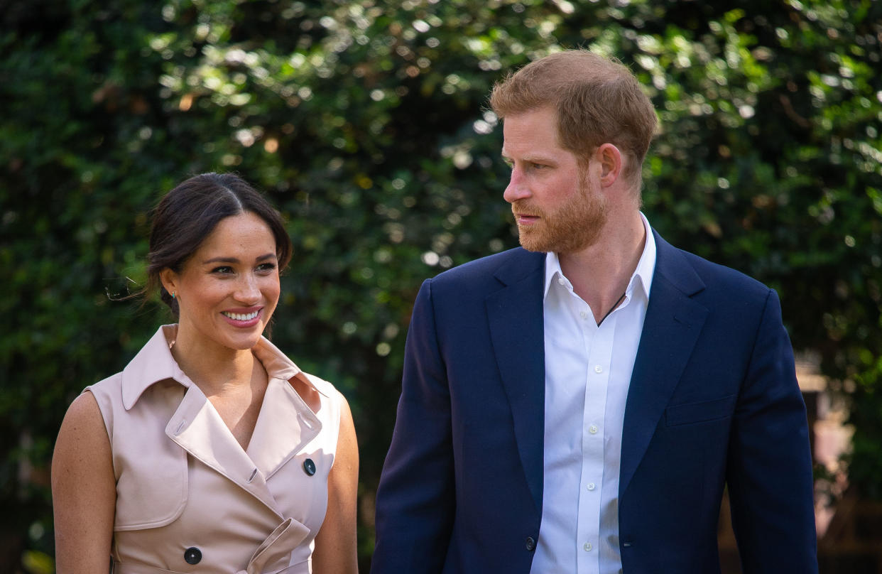 The Duke and Duchess of Sussex attend a creative industries and business reception at the British High Commissioner's residence in Johannesburg, South Africa, on day 10 of their tour of Africa. PA Photo. Picture date: Monday September 23, 2019. See PA story ROYAL Tour. Photo credit should read: Dominic Lipinski/PA Wire