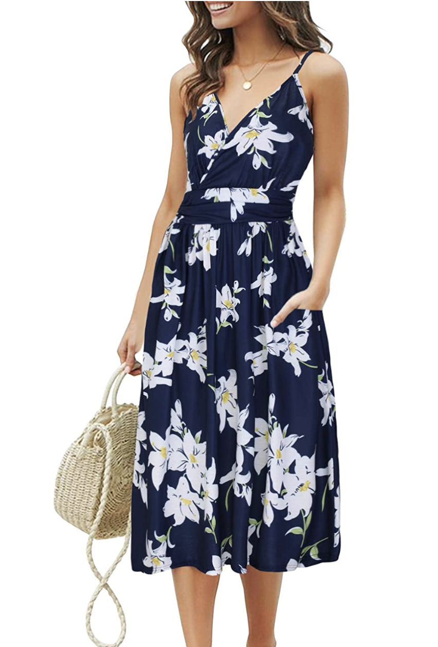 Ouges Women's Short Sleeve V-Neck Floral Dress - Amazon Canada