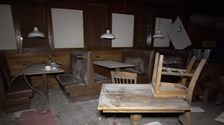 Dusty interior of abandoned Lone Star Steakhouse