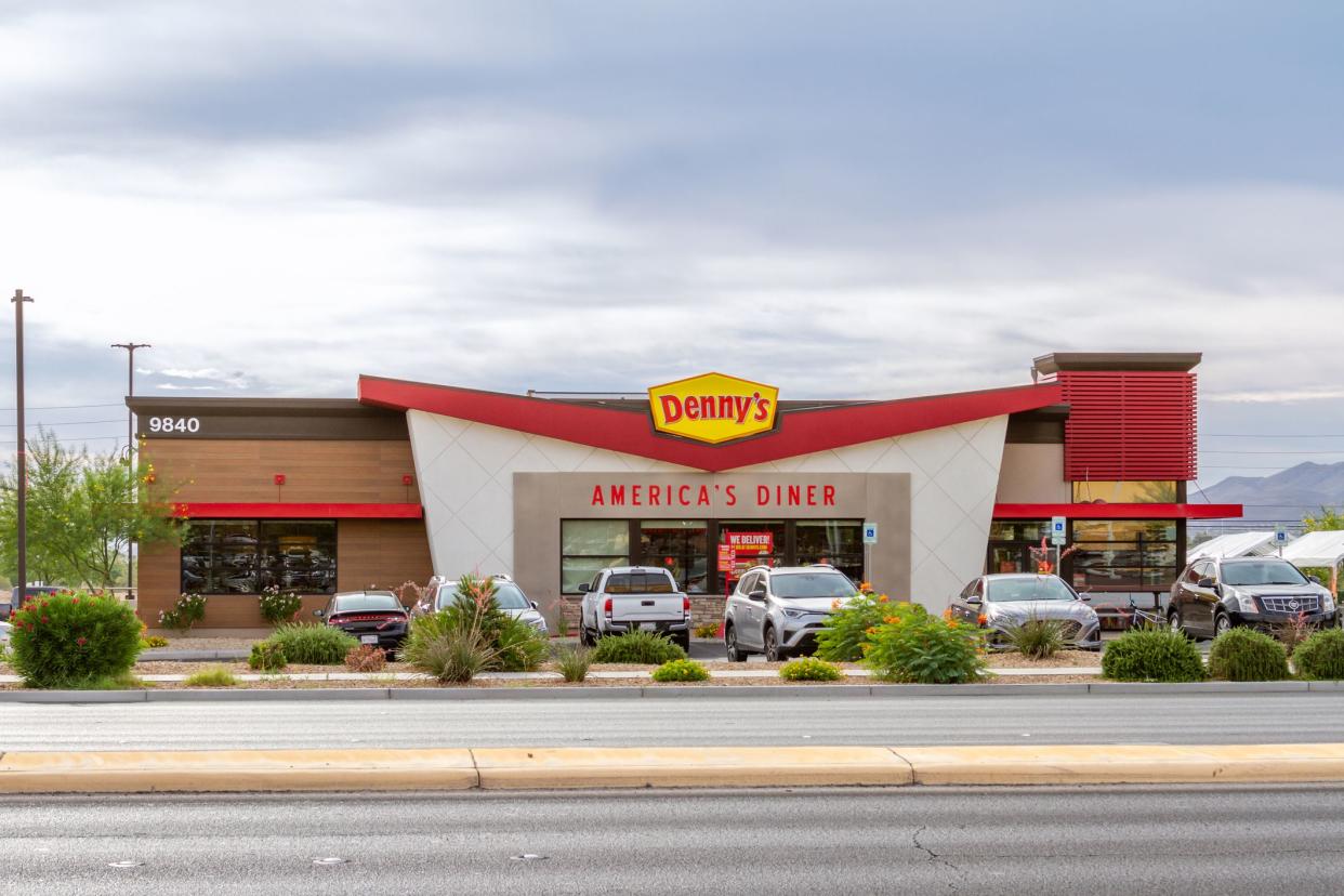 front of Denny's, Las Vegas, Nevada across the road on a clear sunny day