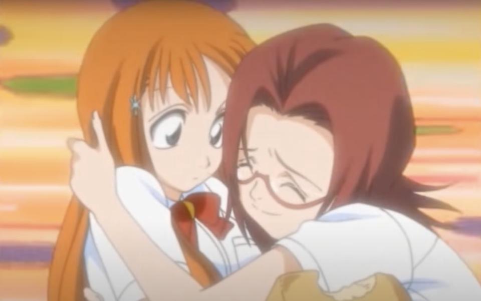 Chizuru embraces her friend Orihime a little too closely