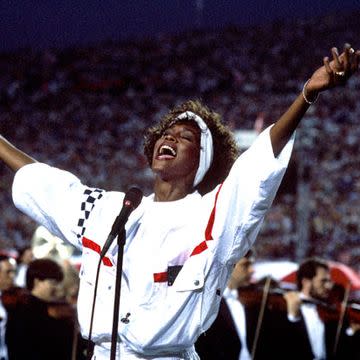 <div class="caption-credit"> Photo by: ImageCollect</div><div class="caption-title">Whitney Sings The Star-Spangled Banner</div>The Gulf War took center stage during the opening minutes at Super Bowl XXV in 1991. Whitney Houston, then at the top of her game, sang an emotional Star-Spangled Banner that had many in the crowd in tears. Concern about the war was running so high the halftime show (New Kids On The Block) was delayed until after the game so that during intermission, ABC could bring fans up to date on Operation Desert Storm.
