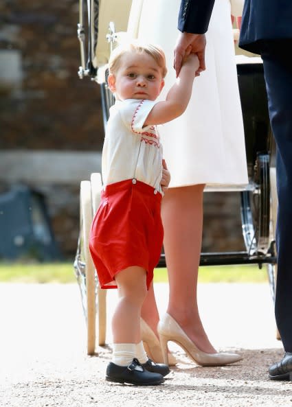 Prince George is getting the hang of this whole "being royalty" thing at nearly two years old, but it can become a little much at times! While at his sister, Princess Charlotte's christening over the weekend, the little guy showed that even though he's a supportive big brother, he can definitely make it reign sometimes! <strong>VIDEO: Princess Charlotte Christened In Same Church Princess Diana Was Baptized In </strong> Getty Images Not to take pleasure in your pouting, George, but that pout is so pro! And just look at him grumpy-mug the cameras. Getty Images Awwww, you cute little grumper! <strong>PHOTOS: Princess Charlotte of Cambridge's First Pics </strong> He's just a little heirritable right now. Getty Images Luckily, he can't keep up his pout when he peeks into his sister's stroller! All in the day of a prince! Getty Images <strong>PHOTOS: A Royal Family Photo Album </strong> Here's hoping England's sure-footed leader got a much needed nap. Getty Images Keep it regal, little George! Now, this old interview of Princess Diana talking about her hopes for Prince Williams future will bring you to pieces.