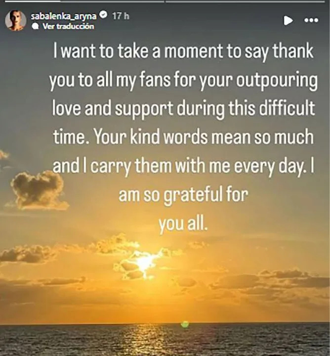 Aryna Sabalenka expressed her pain on her Instagram account