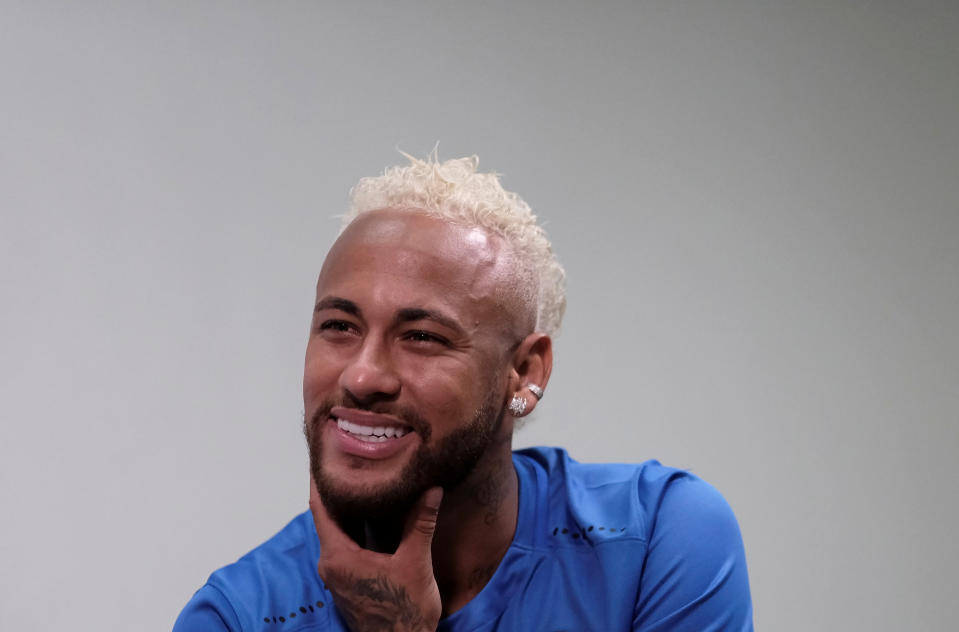 Brazilian soccer player Neymar smiles during an interview with Reuters in Praia Grande, Sao Paulo state, Brazil July 13, 2019. REUTERS/Nacho Doce