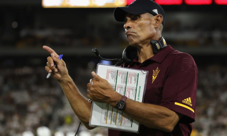 A closeup of Herm Edwards during an Arizona State football game.