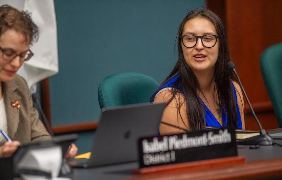 Sydney Zulich speaks during the Bloomington City Council meeting at city hall on Wednesday, Jan. 10, 2024.