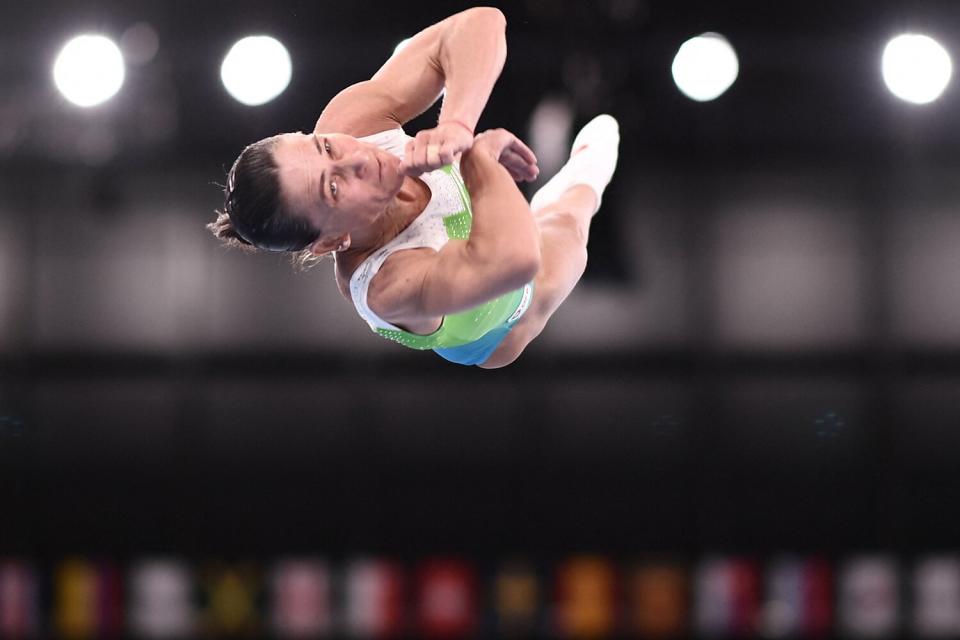 Uzbekistan's Oksana Chusovitina competes in the artistic gymnastics vault event