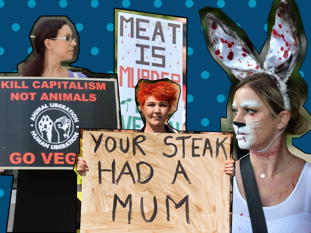 The protesters were “were repeating propaganda and stuff relating to consumption of meat”. [photos: Getty]