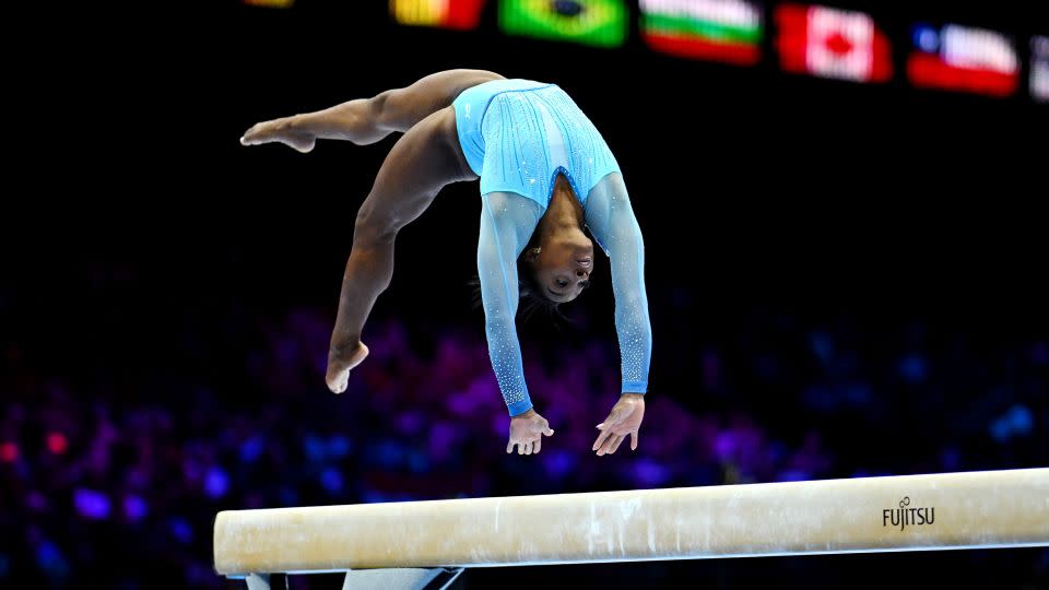 Biles was competing in her first event on the world stage since the Tokyo Olympics. - Matthias Hangst/Getty Images