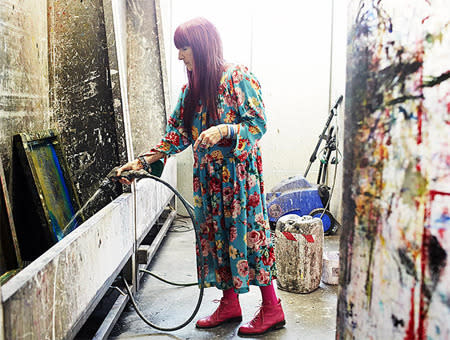 Textile designer Natalie Gibson works on some dyes.