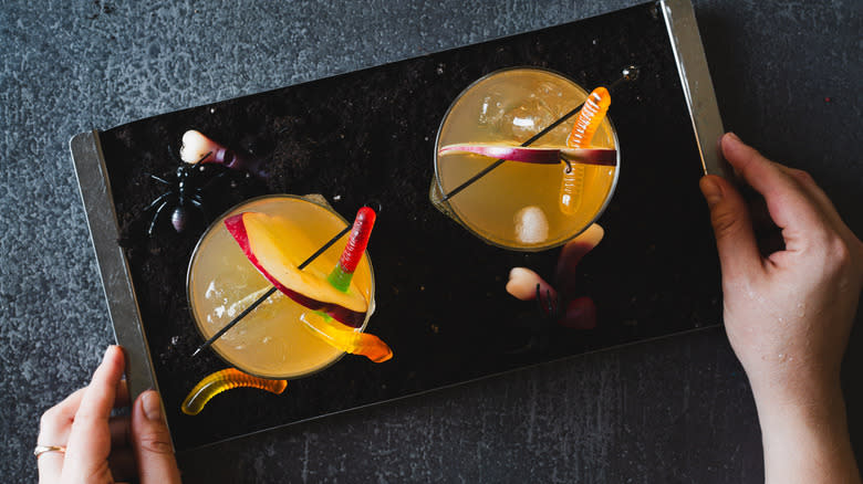 two cocktails on a tray