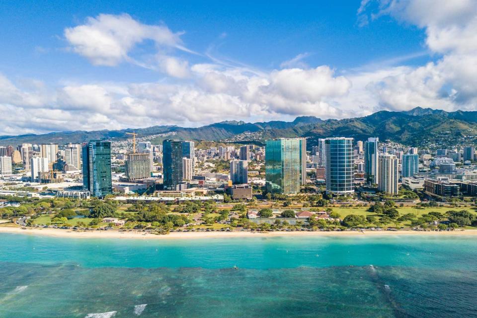 Aerial coastal view of Honolulu, Hawaii