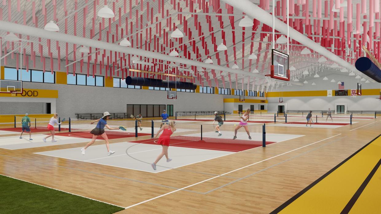 Rendering of the $25 million proposed North Kingstown indoor recreation facility, configured with nine pickleball courts.